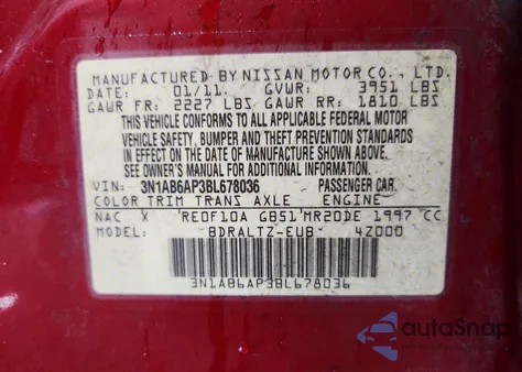 2011 Nissan Sentra 2.0 из США, поврежденный, VIN 3N1AB6AP3BL678036